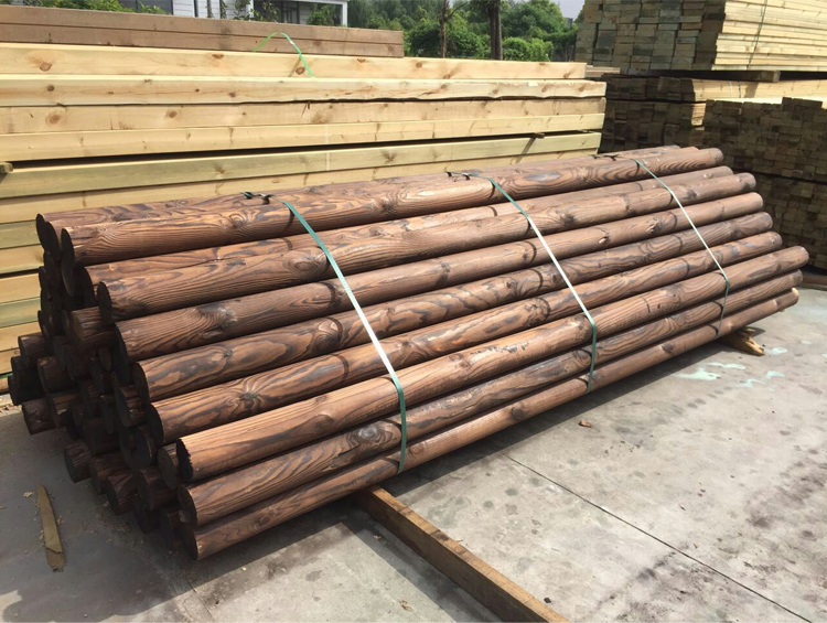 木圆木柱实木柱子原木立柱横梁木方花旗松圆柱碳化木龙骨圆木 原木色
