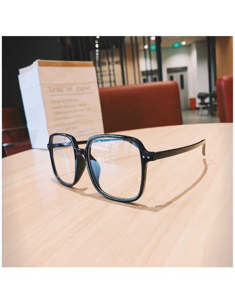 法波淇加大显脸小方形粗黑框眼镜架男士韩版素颜装饰平光镜橘黄色0度