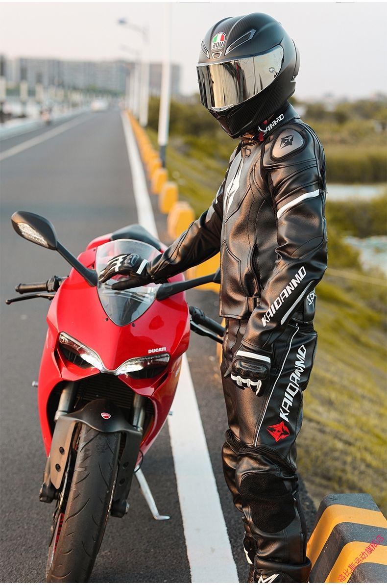 丹尼斯恺丹摩kaidanmo摩托车骑行服钛合金四季防摔机车服男女皮衣黑白
