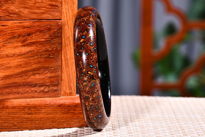 爱优美大漆珠犀皮千层手镯手环镯子民族风非遗工艺中国风深咖色镶嵌