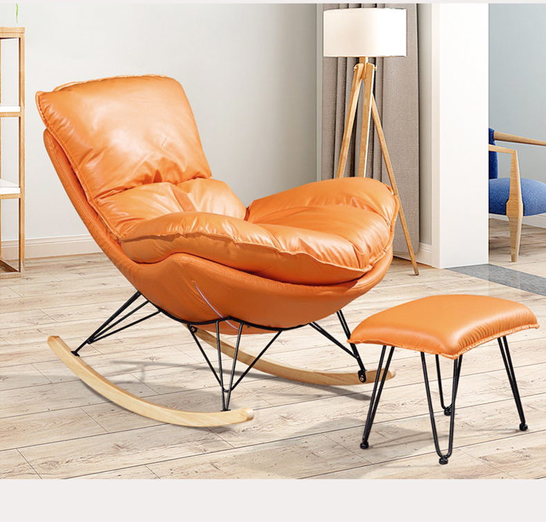 欧绿卡北欧摇椅休闲躺椅家用轻奢摇摇客厅午睡阳台单人躺椅科技布橙色