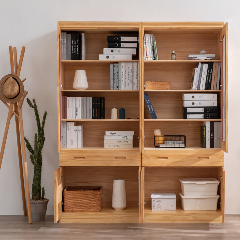 门组合书房储物文件柜现代简约带玻璃门书橱普通四门书柜16040195cm