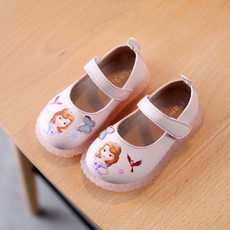 迪士尼disney商场同款2021春秋新款女童卡通皮鞋小女孩可爱涂鸦公主鞋