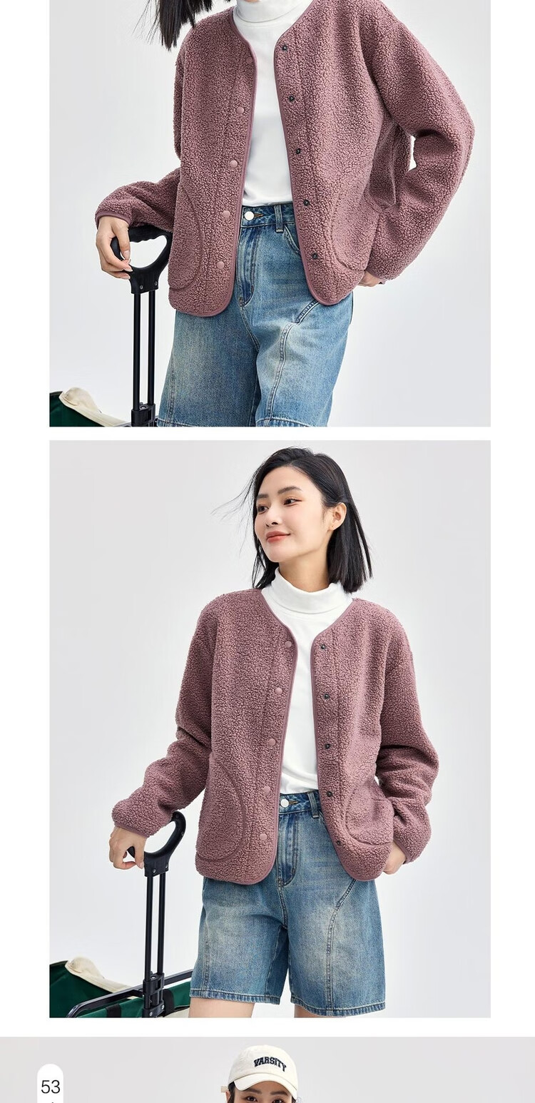 Giordano Women's Teddy Fleece Warm Fashionable Crew Neck Loose Cardigan Jacket 05372859 11