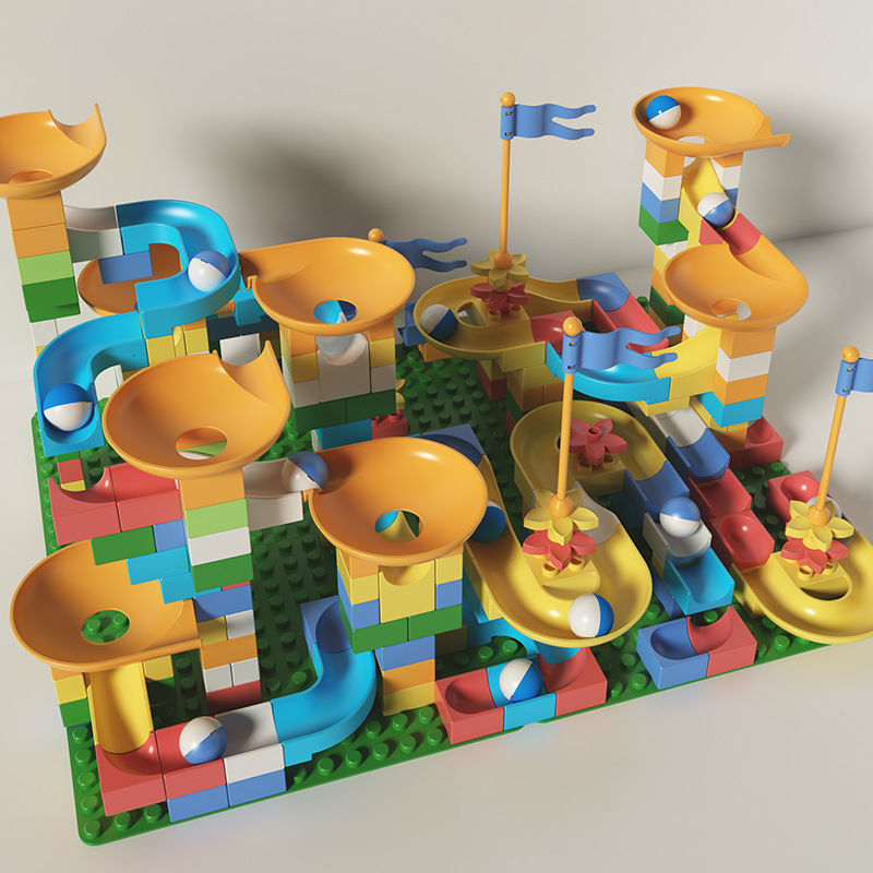 定制弹珠玩具轨道兼容乐gao大颗粒积木百变滑道滚珠轨道小球儿童玩具