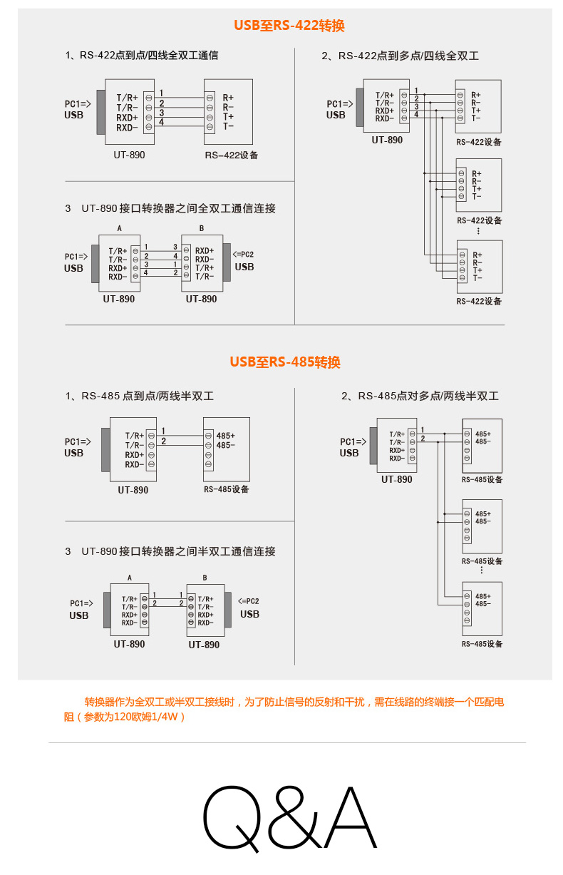 宇泰(utek) usb轉rs232/485/422串口線9針com口 usb轉485轉換器轉接線