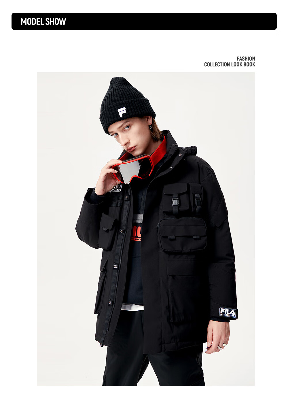 filafusionxwm白山联名斐乐潮牌年冬季新款保暖羽绒服男深黑bk16588as