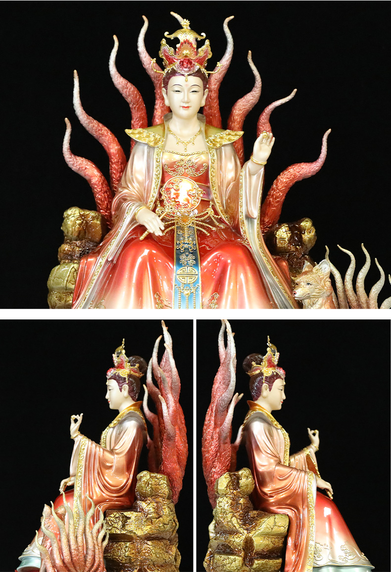 三漫陀狐仙神像纯铜珐琅彩九尾狐娘娘天师府白狐灵仙神像道家供奉