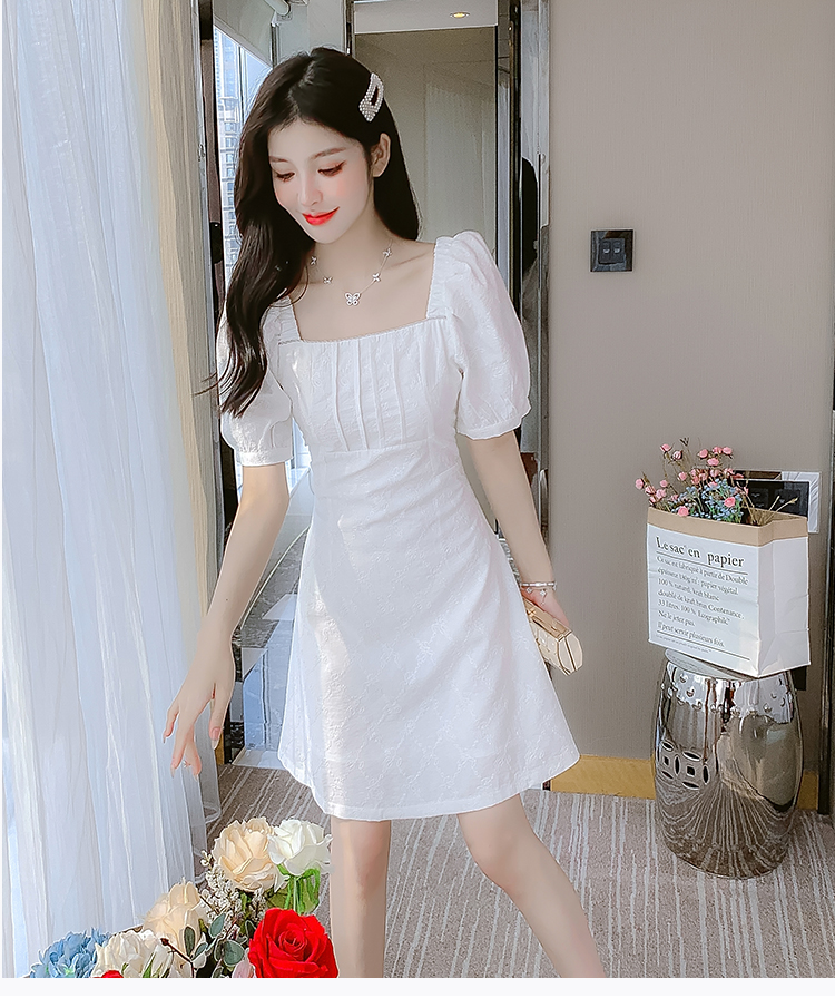 妙亦沙夏天女生夏季泡泡袖白色连衣裙子女装夏装2022年新款小个子气质