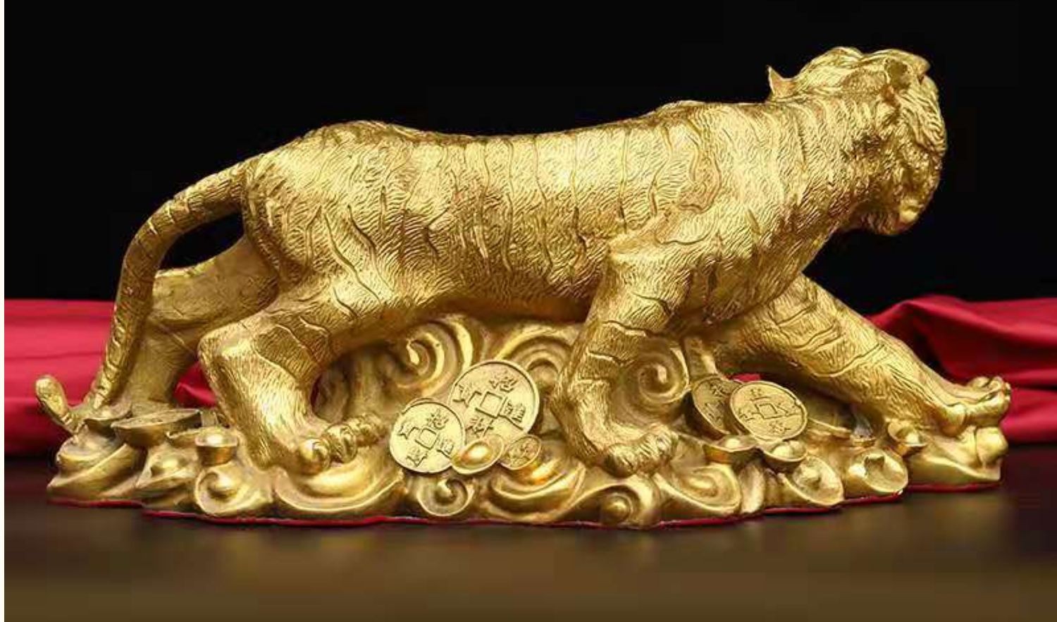纯铜老虎摆件生肖金钱虎上山虎客厅家居装饰车载金钱虎五帝钱471429