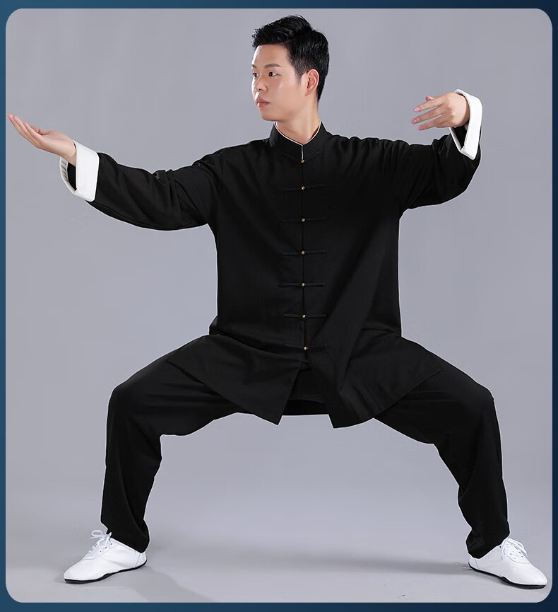 八段锦太极拳练功服女冬款翻袖武术服装秋冬 2068黑色红袖单件上衣 l