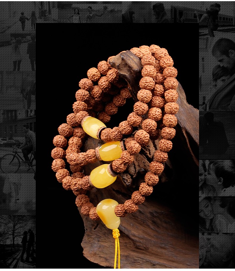 御大师小金刚菩提子手串108颗佛珠手链六瓣藏式矮桩桶珠蜜蜡手串图片