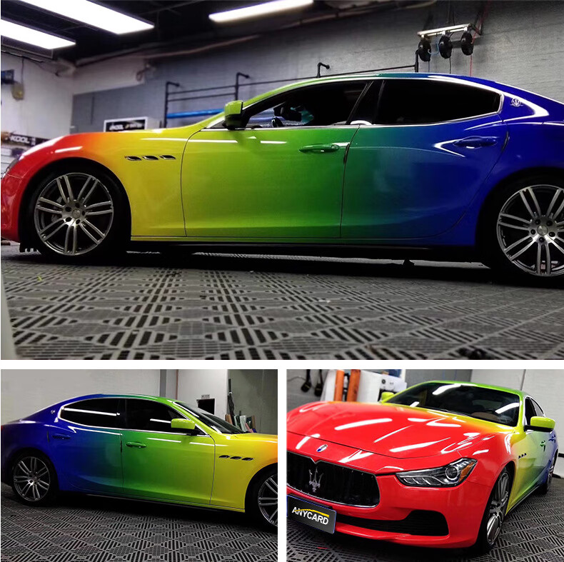 定制 渐变彩绘改色膜汽车贴膜 双色改装车身个性变色膜定制 白变黑