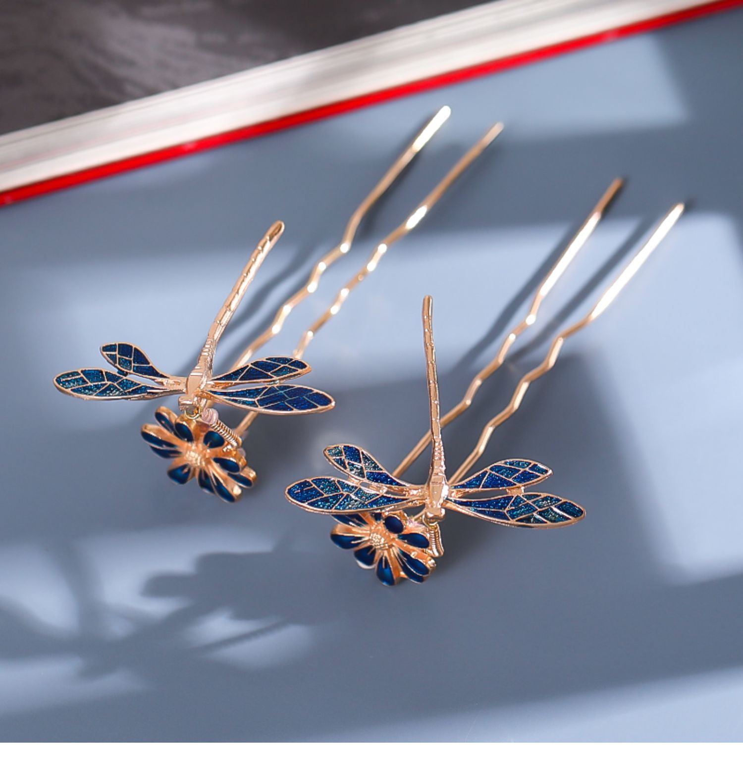 贡弗古装烧蓝发饰点翠蜻蜓发簪发冠套装珍珠流苏发钗簪子汉服头饰全套