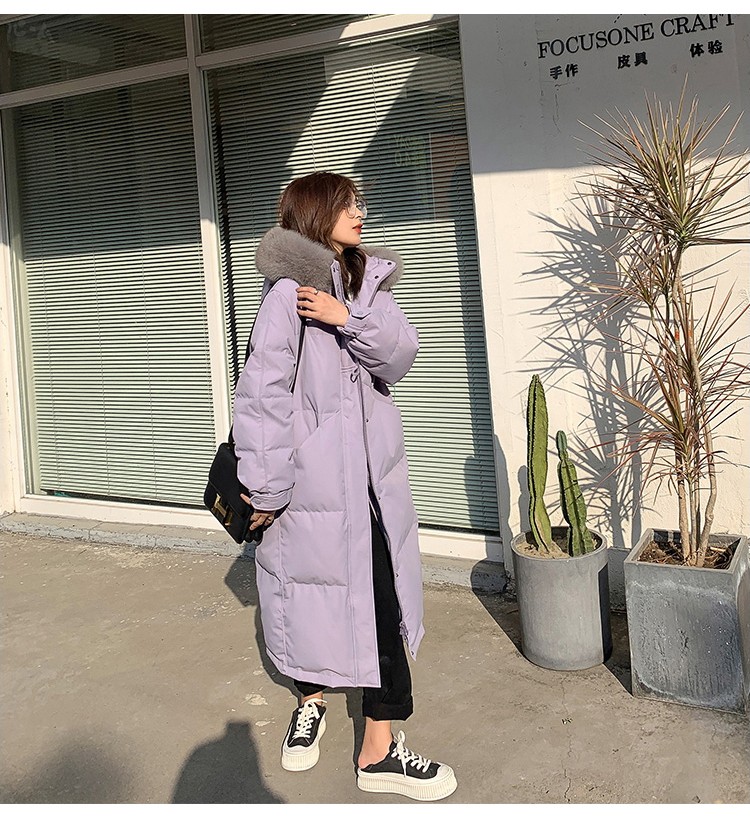105787-拉夏贝尔羽绒服女中长款女装2021年冬季新款冬装连帽面包服女休闲宽松保暖羽绒服女 奶茶色 M【推荐120-150斤】-详情图