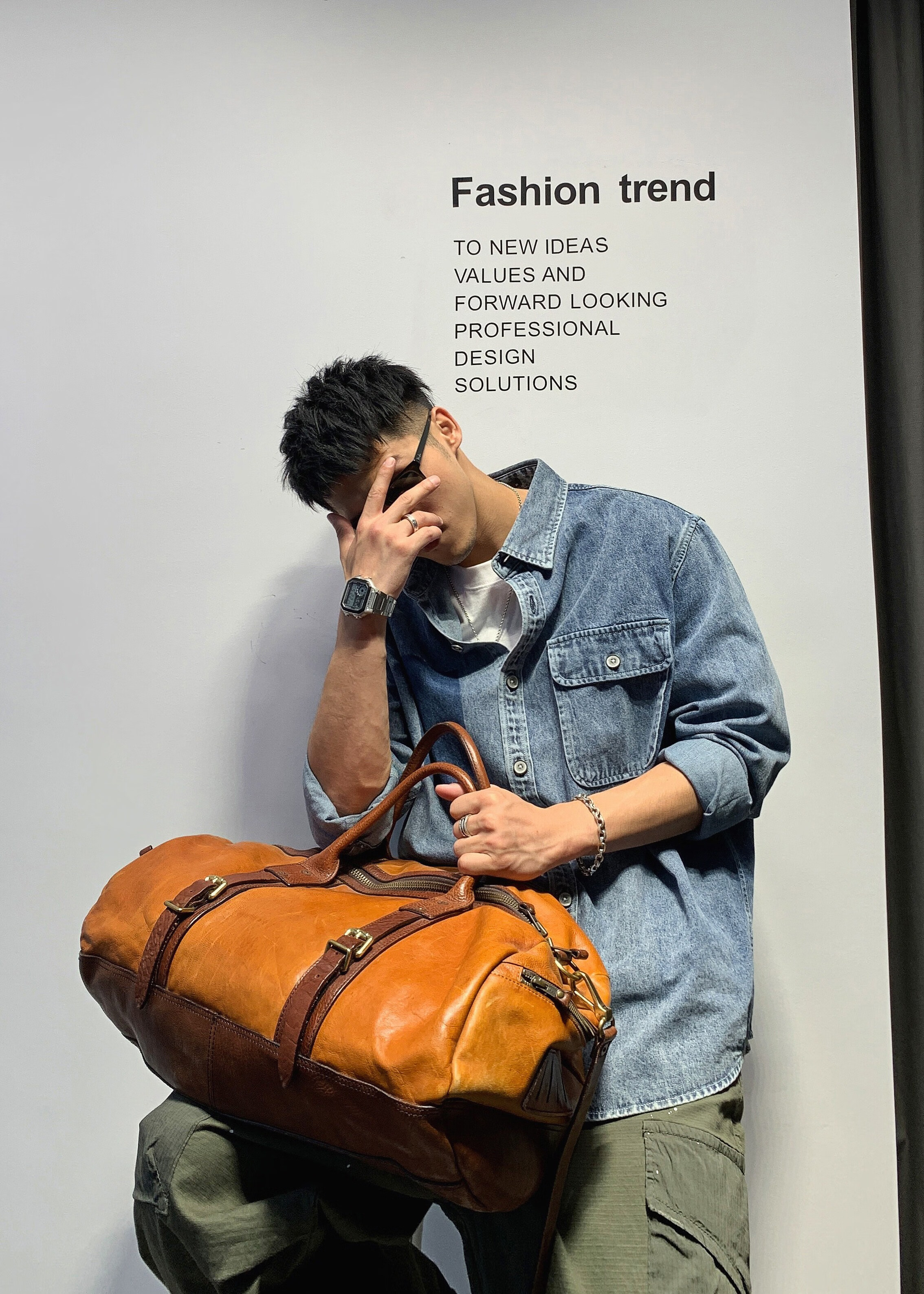 徐太浪感炸街牛仔衬衫男痞帅男装潮流长袖衬衣雅痞风