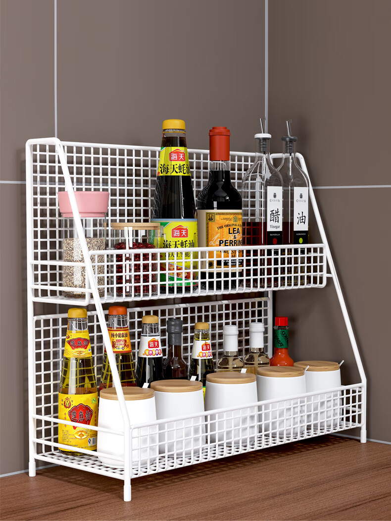 厨房置物架调料架子台面调味品油盐酱醋收纳桌面多层调味料调料品白色