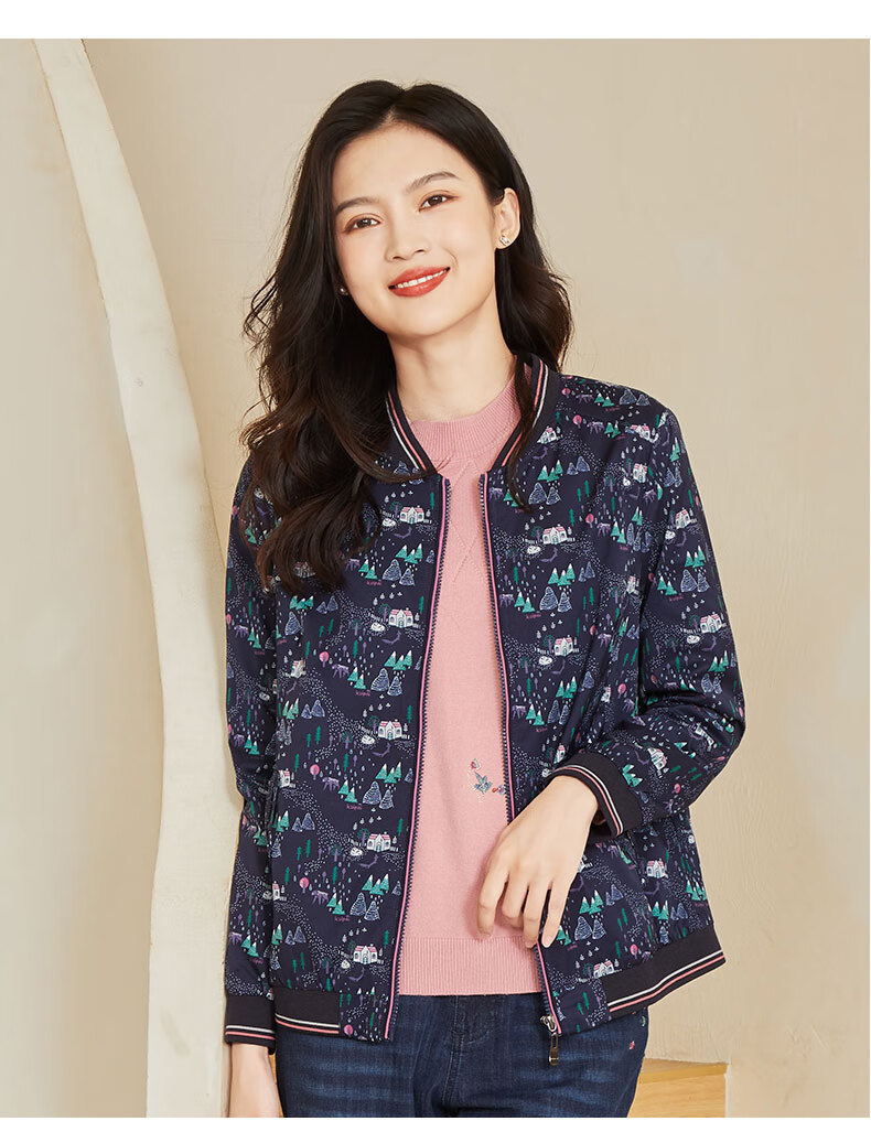 kuipai葵牌女装棒球服2022新款40岁中年妈妈时尚涂鸦印花拉链短外套女