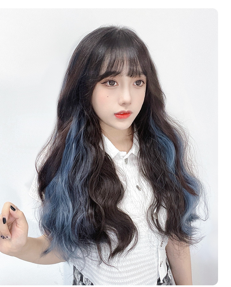 假发片女学生长发长直发仿真贴片隐形艾妃假发片黑茶色挑染烟灰蓝55cm