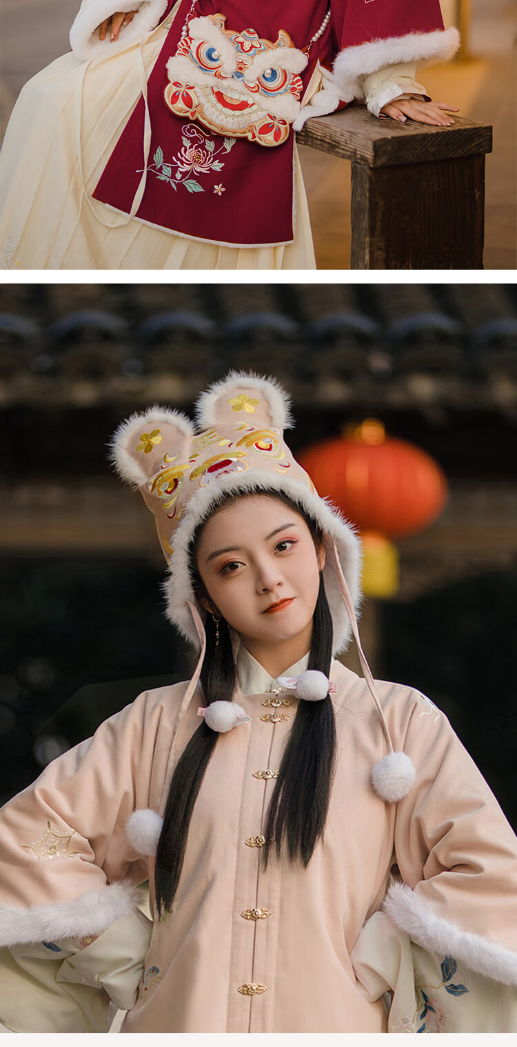 汉服虎头帽大人儿童冬女国潮男拜年服过年新年红色儿童码4553cm