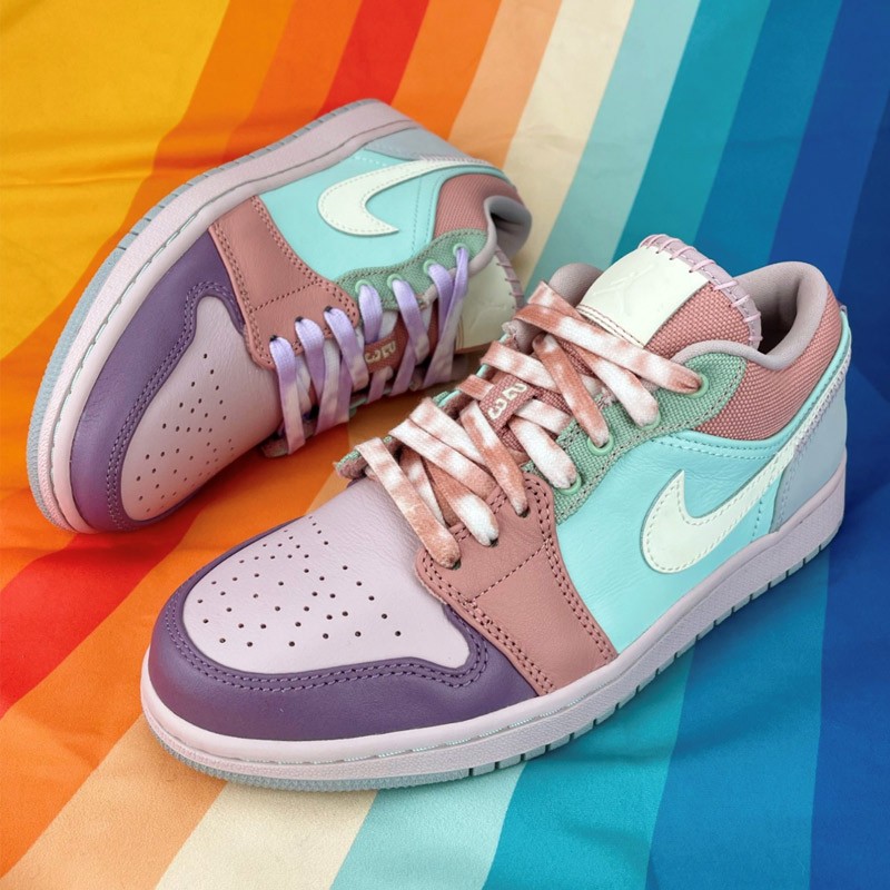 潮耐克nikeairjordan1lowaj1粉紫鸳鸯北卡蓝马卡龙男女鞋低帮篮球鞋dc