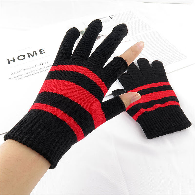 字花露两指手套男女士秋冬季保暖半指毛线针织学生写字二指工作手套女
