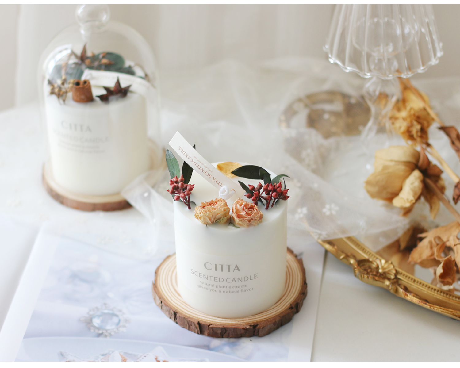 手工森系植物香薰蜡烛卧室无烟精油香氛摆件圣诞节生日礼物伴手礼细尤