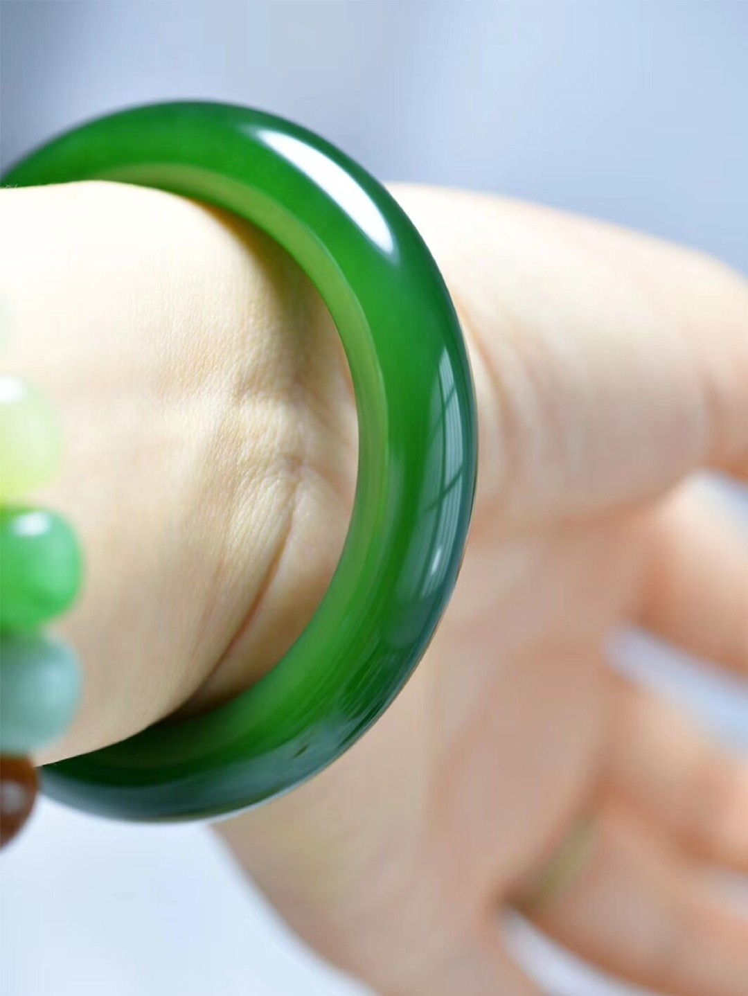 恋江南新疆和田玉碧玉正圈手镯青海料玉镯子俄料菠菜绿63cm