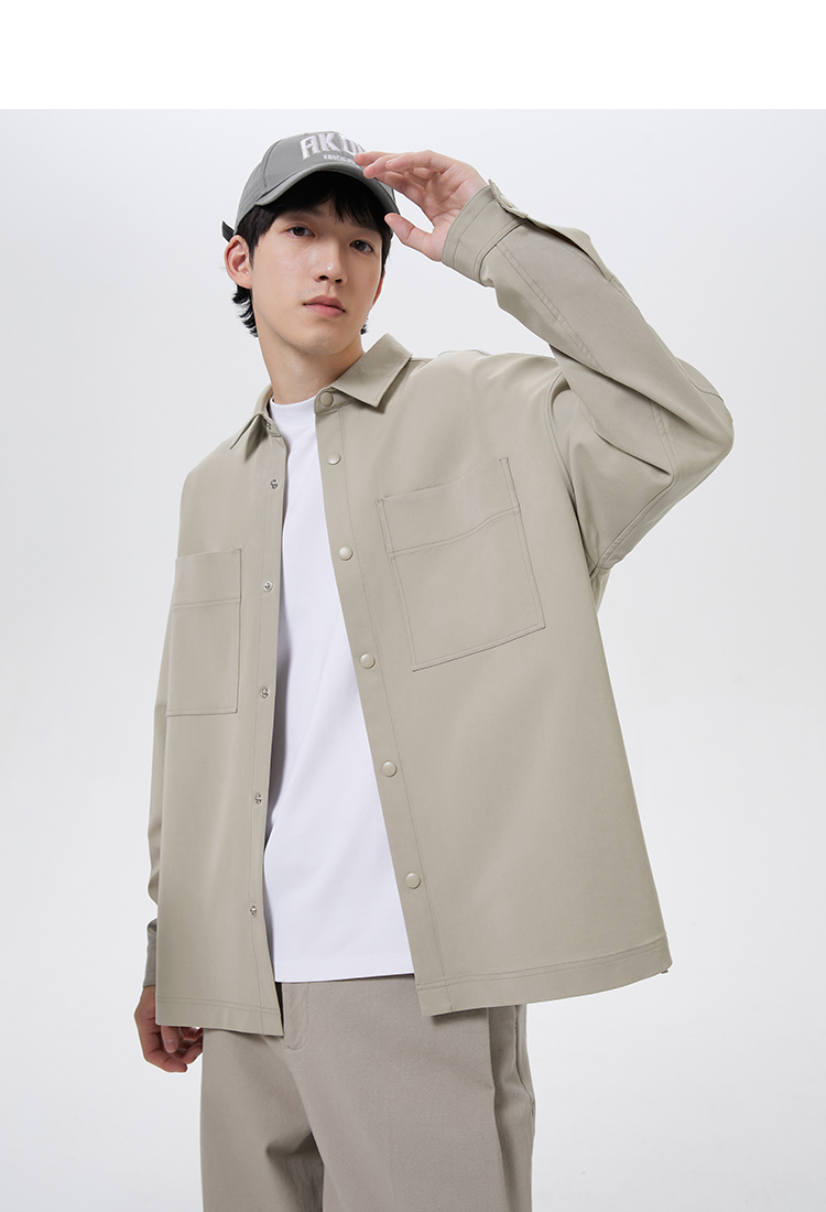 琼斯春季男士宽松百搭舒适纯色简约廓形长袖衬衫222105063 c63晨雾绿