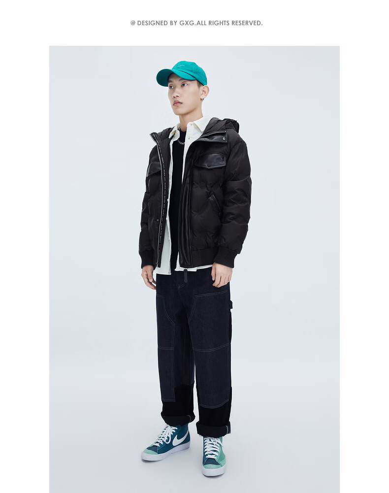 gxg男装【生活系列】21年冬季新款商场同款千鸟格系列藏青牛仔裤易穿