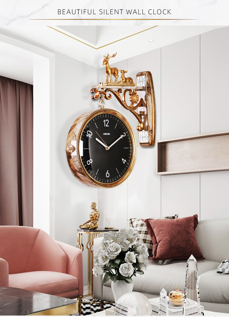 轻奢高端双面石英钟表客厅两面挂钟欧式现代简约北欧轻奢大气静音时尚