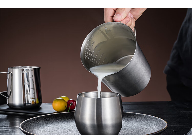 加厚不锈钢厨房家用量杯带刻度牛奶咖啡拉花专用小刻度杯500ml带刻度