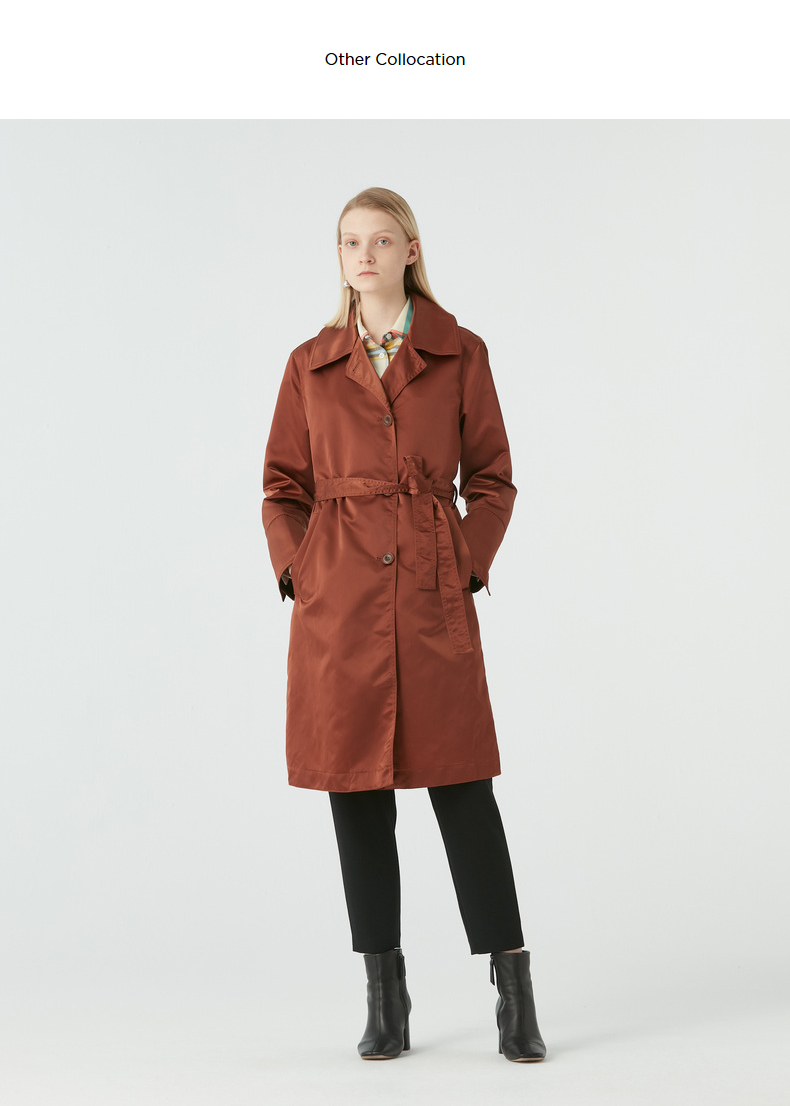 marisfrolg/玛丝菲尔女装2021年春季新款气质系带中长款风衣外套 酒红