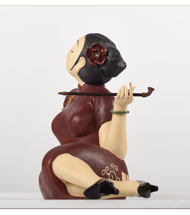 石湾公仔陶瓷古代美女艺术人物摆件客厅电视柜复古工艺品家居饰品蓝釉