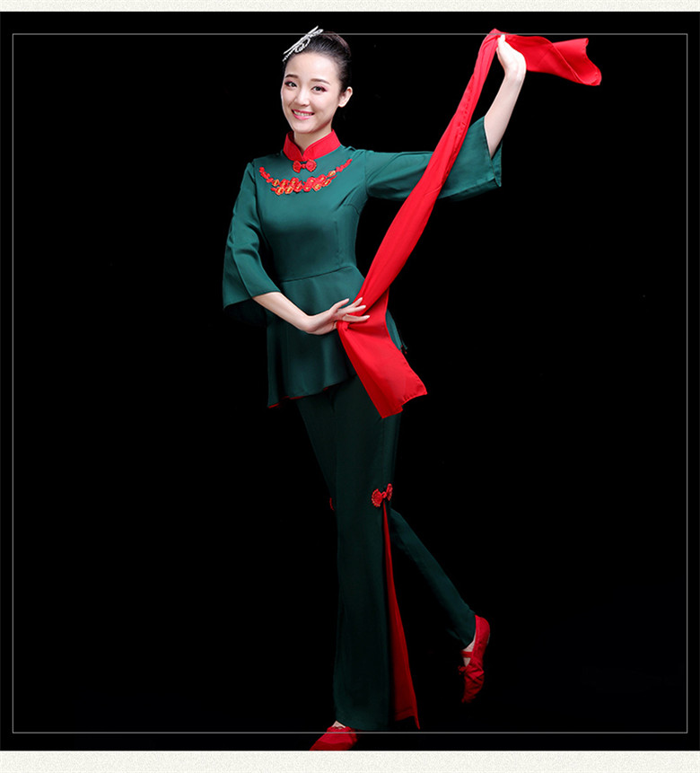 映山红舞蹈演出服装秧歌服女2021年新款套装古典舞扇子舞表演出服