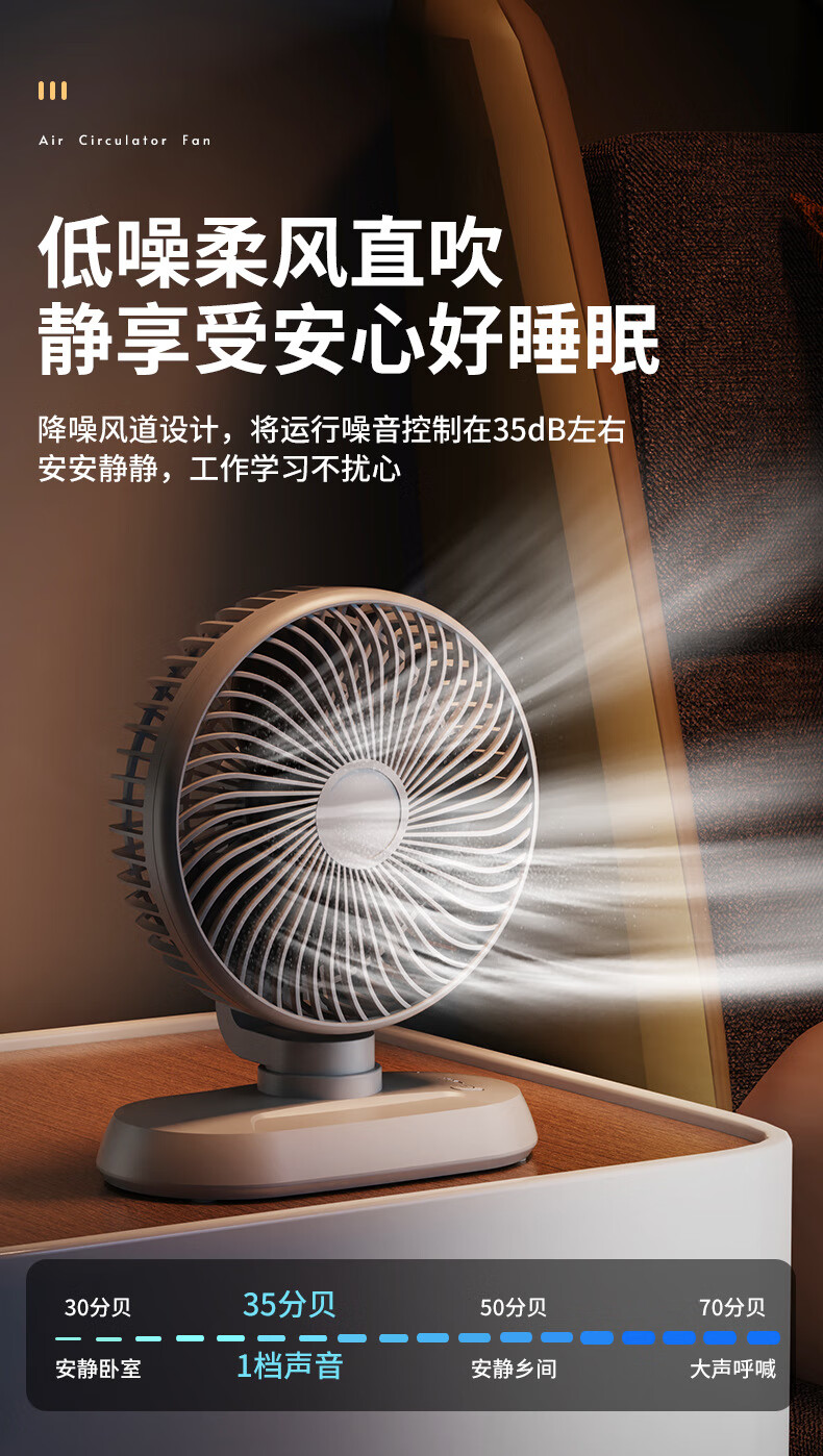 17，對伴2024新款多功能循環扇大風力可搖頭桌麪電風扇usb充電便攜式掛扇 白色【充電-搖頭款】 HX-288 風扇