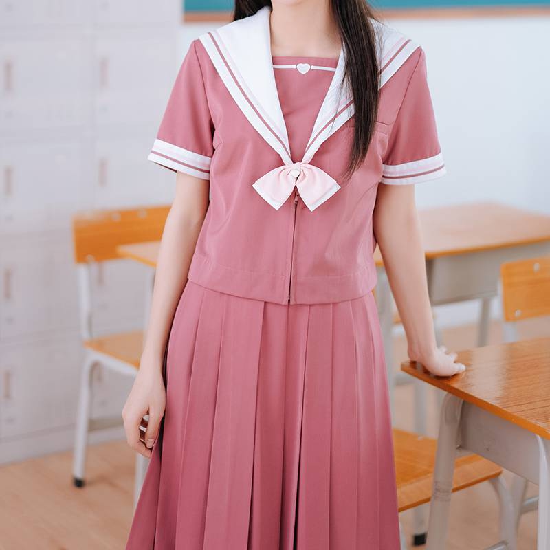 梗豆物语jk制服百褶裙烟粉长中短学生制服裙百搭甜美学院风烟粉b款中