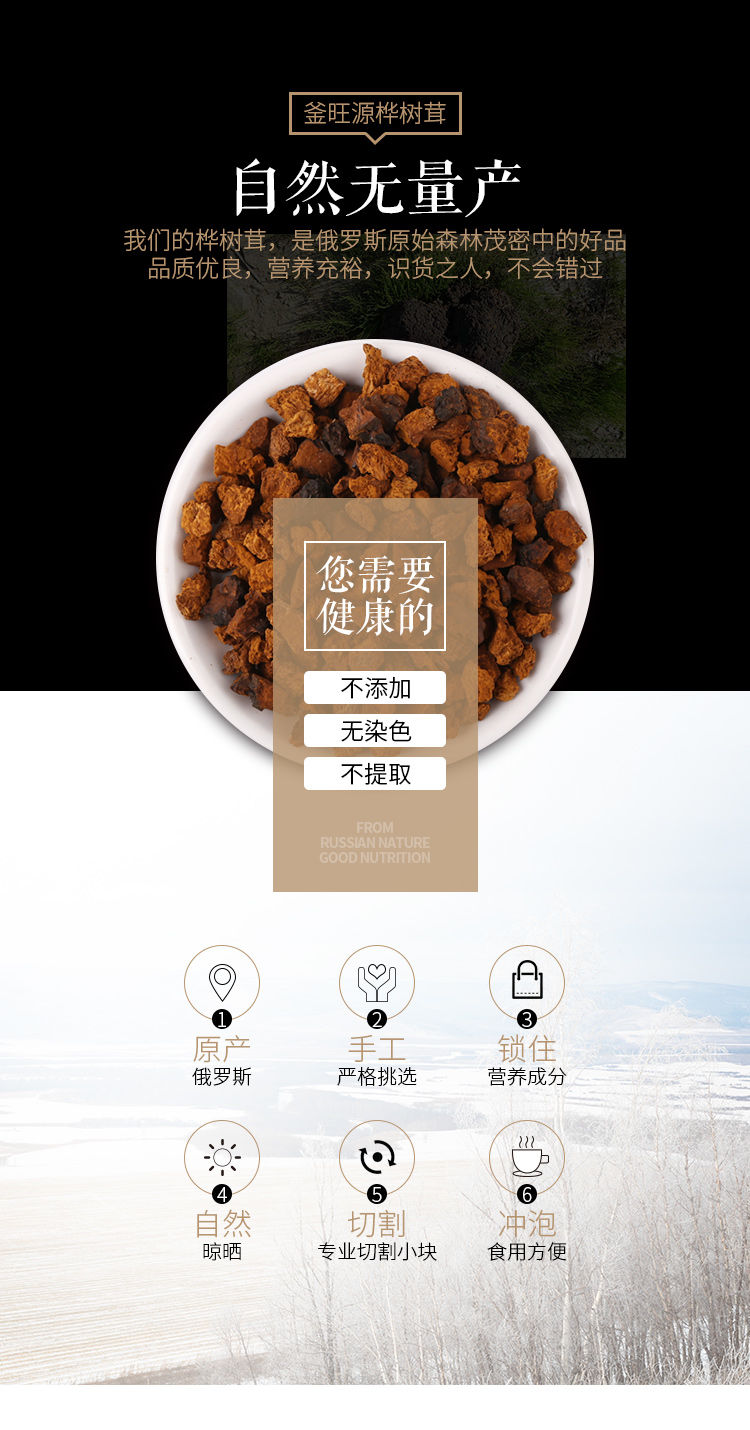 有仁堂桦树茸俄罗斯桦树茸桦褐孔菌桦树泪桦树茸长白山100g精选20小包