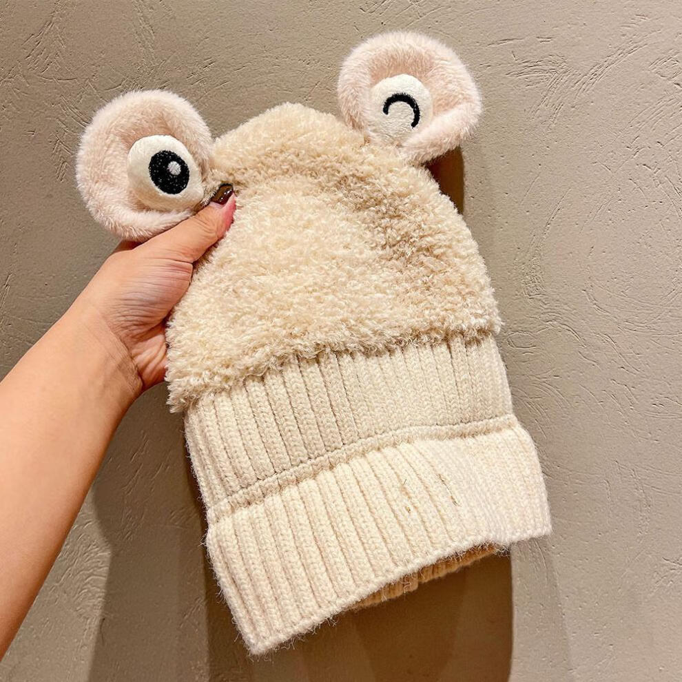 毛绒保暖针织毛线帽cbp耳朵大眼睛毛绒帽粉色12岁以上成人54到59厘米