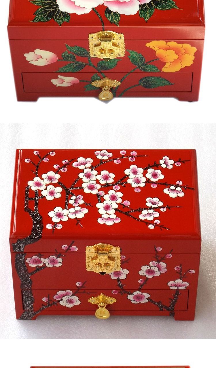 次元素纯手工平遥推光漆器首饰盒木质带锁结婚实木新娘中式中国风黑双