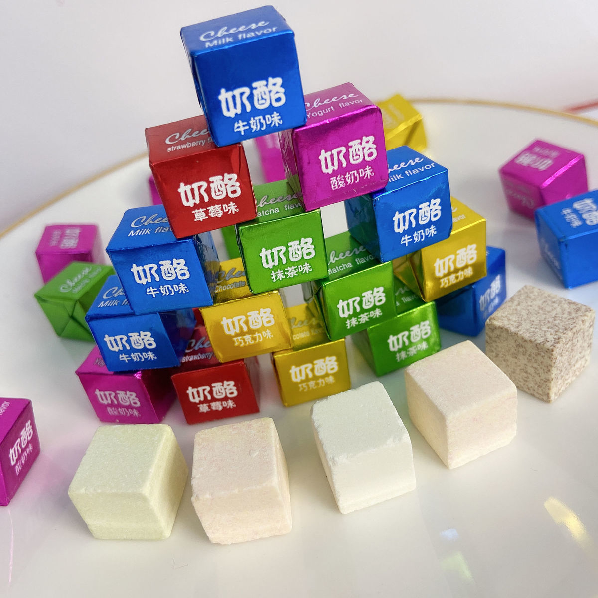网奶酪糖方块糖立方牛干吃奶片果零食糖独立包装 奶酪糖混合500g