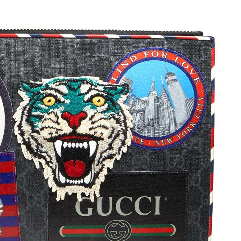 gucci古驰印花织物配皮虎头徽章刺绣手包印花3020