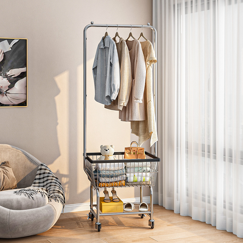 移动晾衣架室内带轮子衣架落地卧室不锈钢室内加厚加粗挂衣服不占地带
