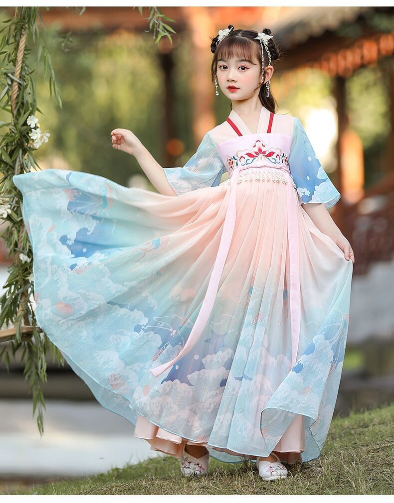 女童汉服春夏季9-12岁小女孩古装连衣裙中国风小学生超仙气齐胸襦裙