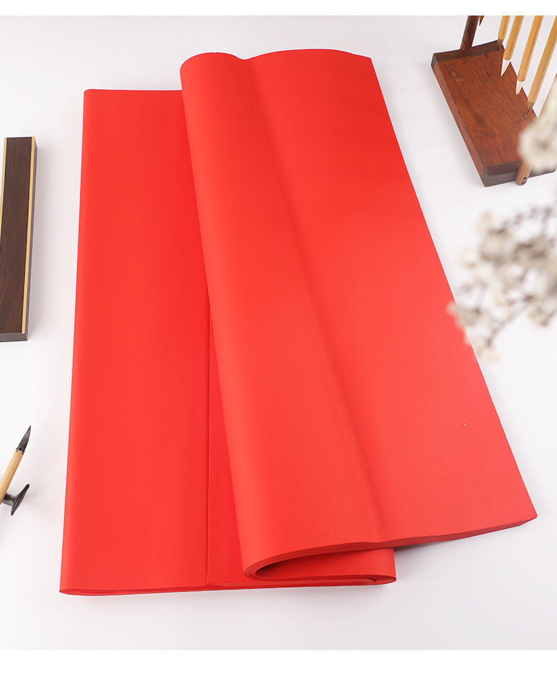 双面红宣纸四尺大红色洒金生宣a4窗花剪纸对联纸a3大红纸批发六尺97