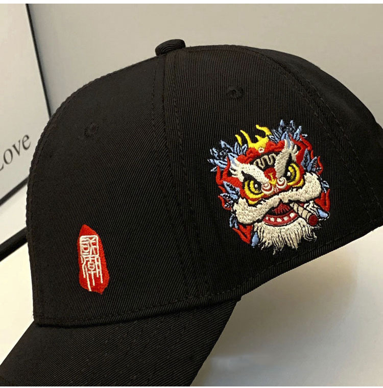 男女潮牌醒狮国潮刺绣户外运动遮阳棒球帽韩版百搭情侣款帽子黑色