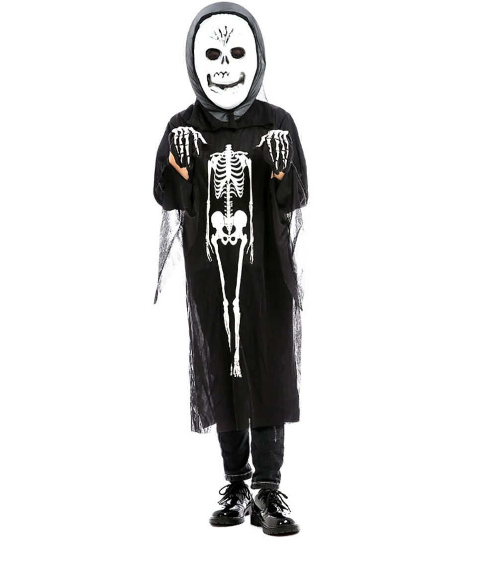 cos万圣节成人鬼衣演出服 万圣节服装儿童骨架鬼衣服饰骷髅恐怖面具