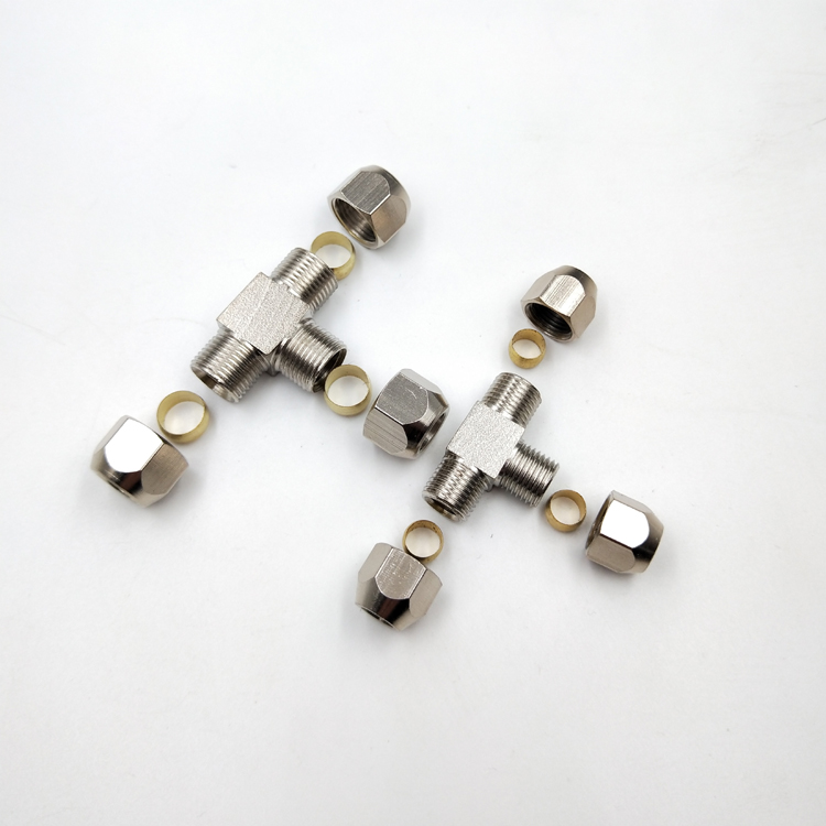铜镀镍卡套接头t型卡套三通681012mm铜管油管铝管钢管卡套接头12x12