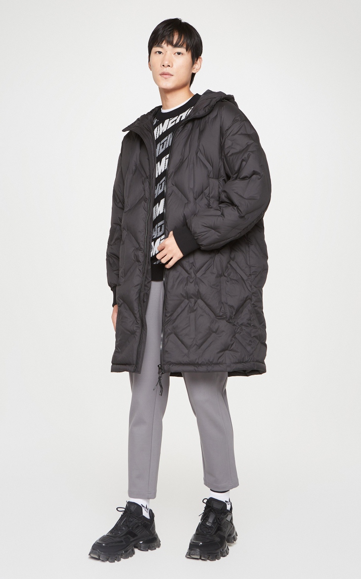 selected思莱德新品鸭绒压胶休闲连帽长款羽绒服s420412042 黑色black