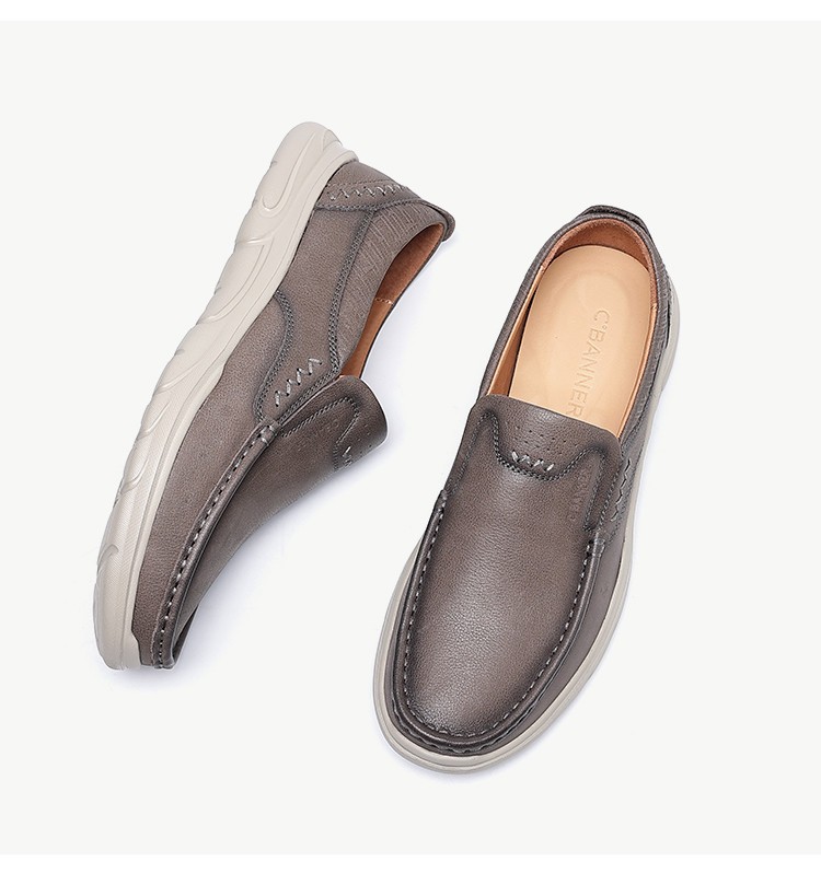 千百度休闲皮鞋男2022新款头层牛皮软底软面男士休闲透气百搭驾车男鞋